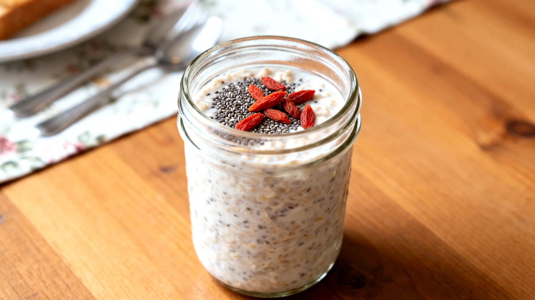 Overnight oats aux graines de chia et baies de goji"