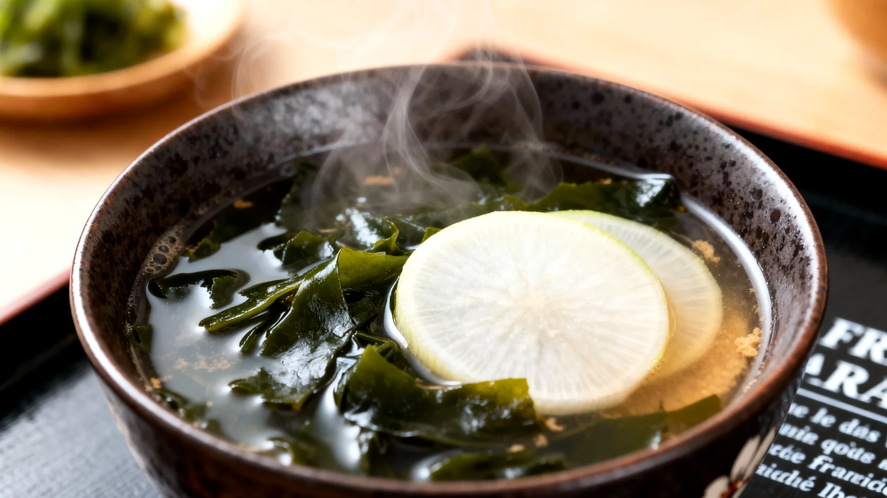 Soupe miso aux algues wakame et radis daikon"